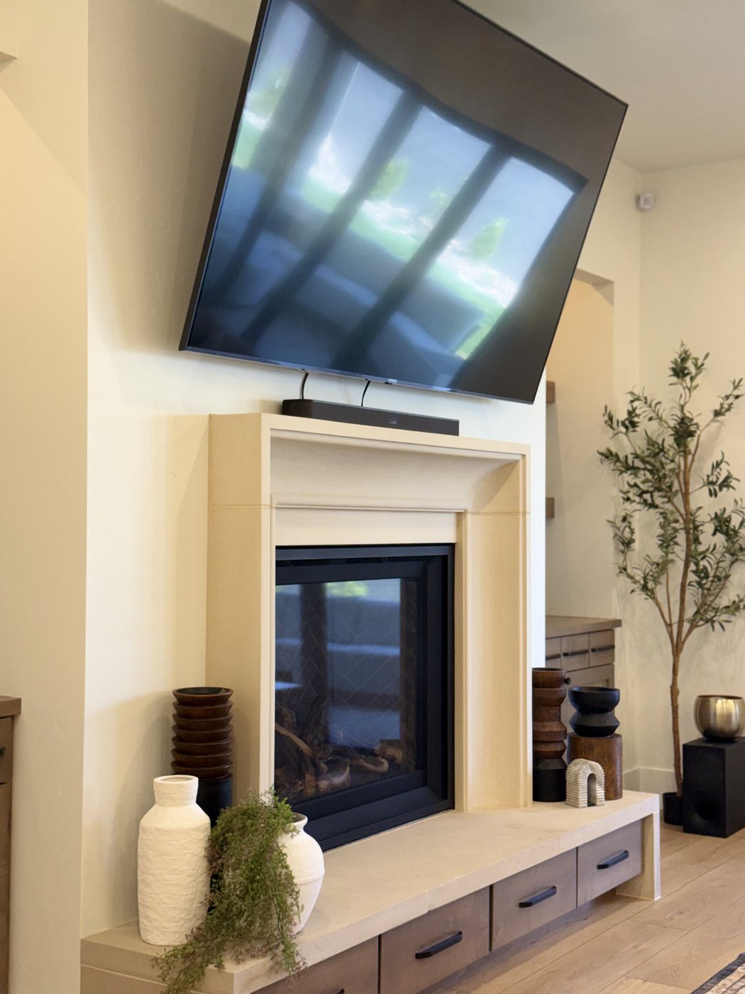 Premium living room with fireplace and styled decor — staged and Market Ready by ChicProClean