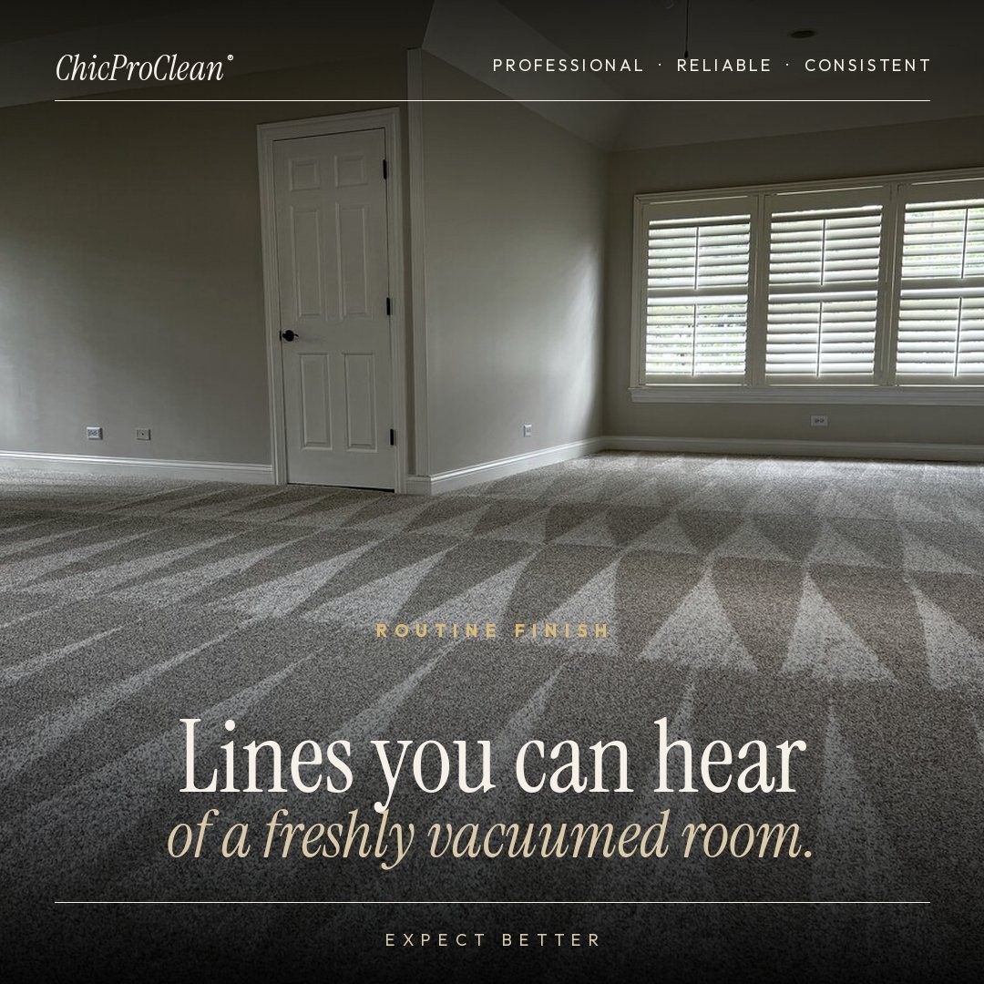 ChicProClean carpet lines — a freshly vacuumed bedroom showing the signature diamond pattern